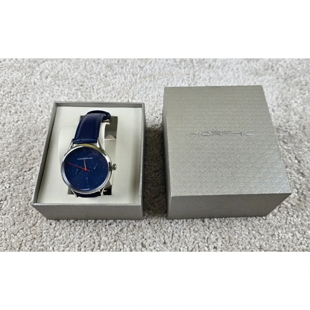 Morphic M86 (M65) Series Wristwatch Mens Blue Leather Strap Stainless Steel Case